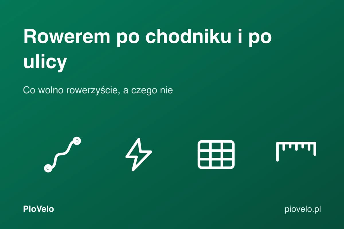 Przepisy dla rowerzystów, grafika z trasą, znakiem, tabelą i miarką