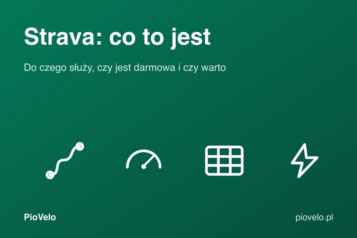 Strava, grafika z trasą, licznikiem, tabelą i symbolem energii