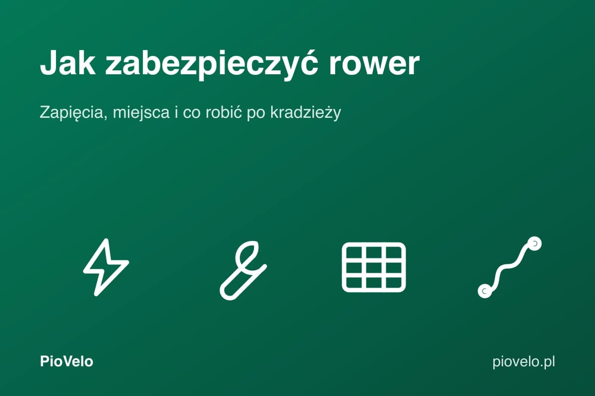 Jak zabezpieczyć rower przed kradzieżą, grafika z zapięciem, kluczem, tabelą i trasą