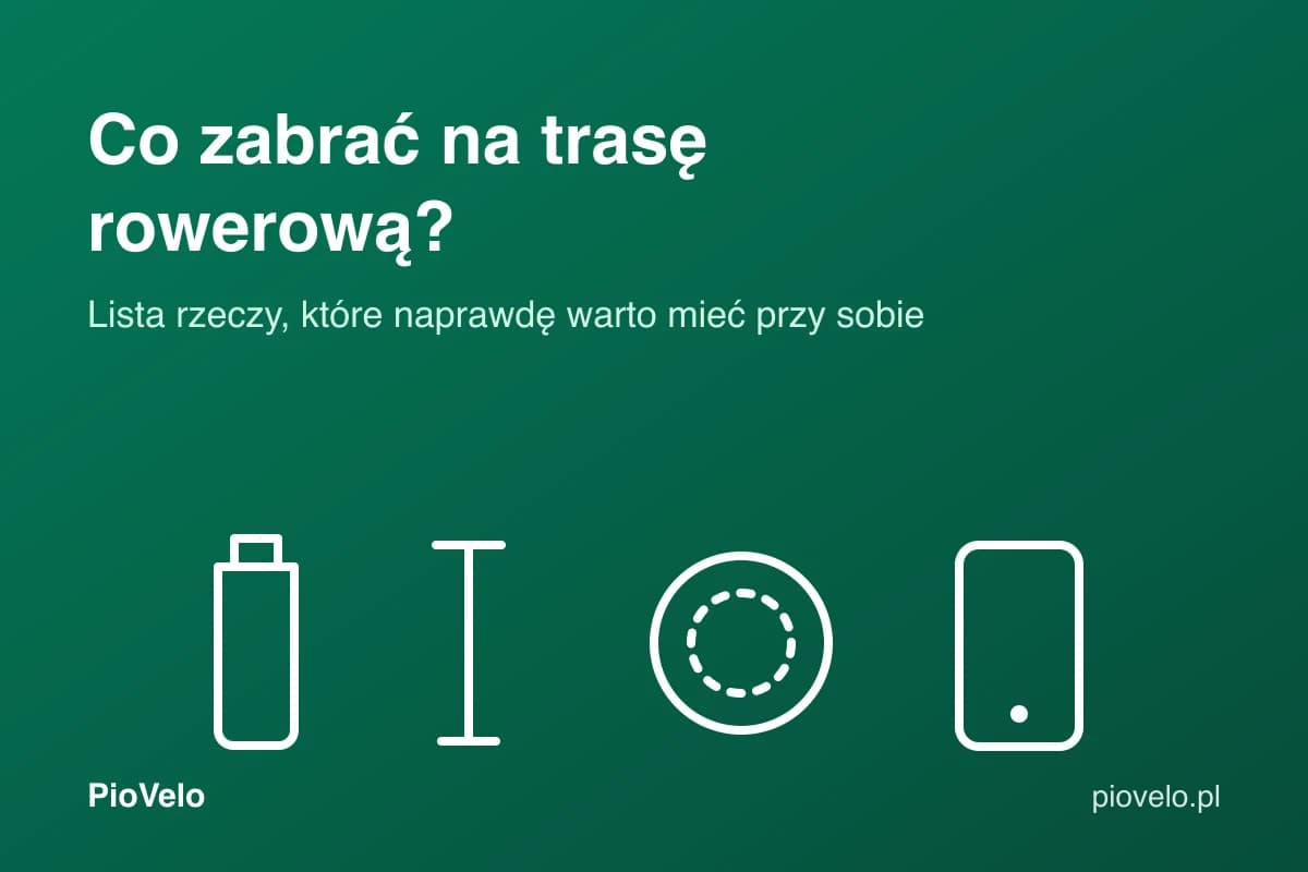 Co zabrać na trasę rowerową, ikony bidonu, pompki, dętki i telefonu