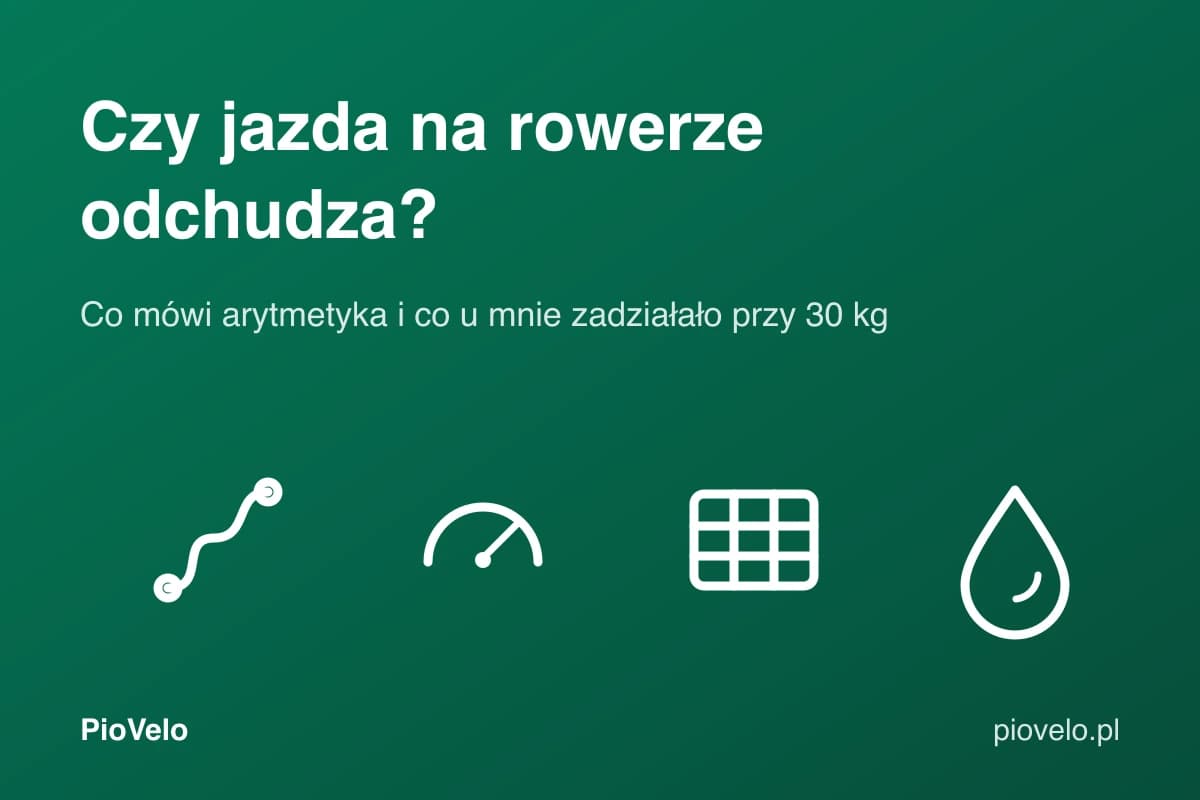 Czy jazda na rowerze odchudza, grafika z profilem trasy, licznikiem, tabelą i kroplą potu