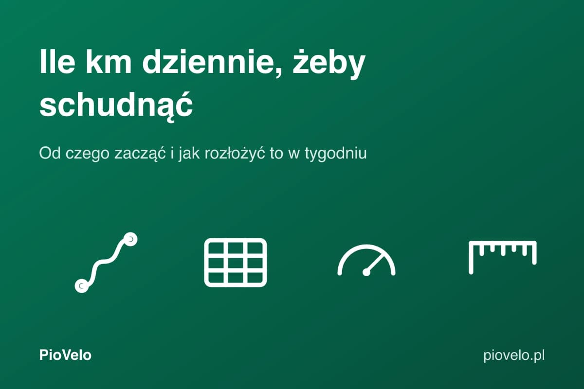 Ile km dziennie na rowerze żeby schudnąć, grafika z profilem trasy, tabelą i licznikiem