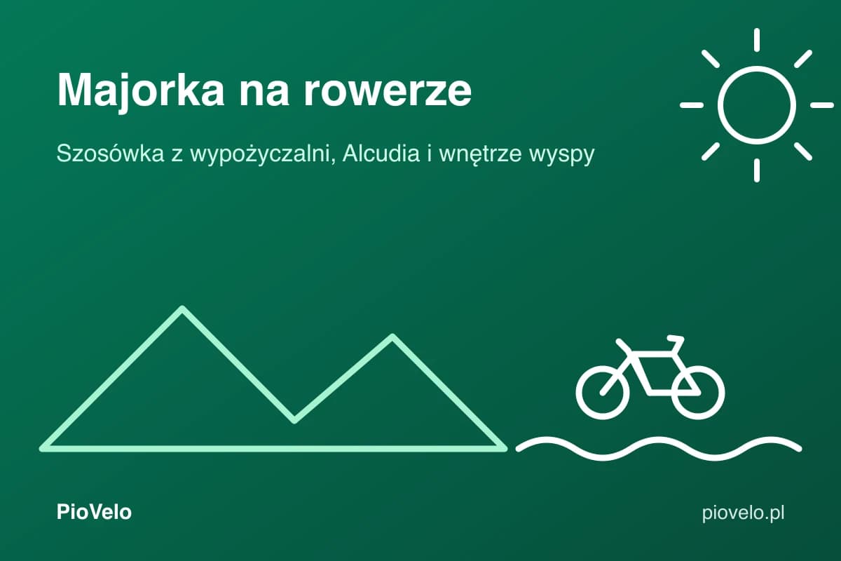 Majorka na rowerze, grafika z górami, morzem i rowerem szosowym