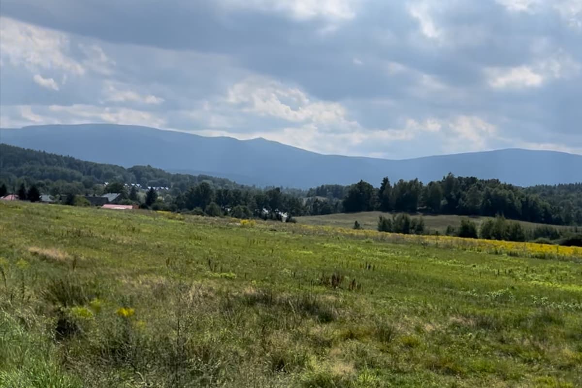 Widok na Karkonosze i Śnieżkę z trasy rowerowej