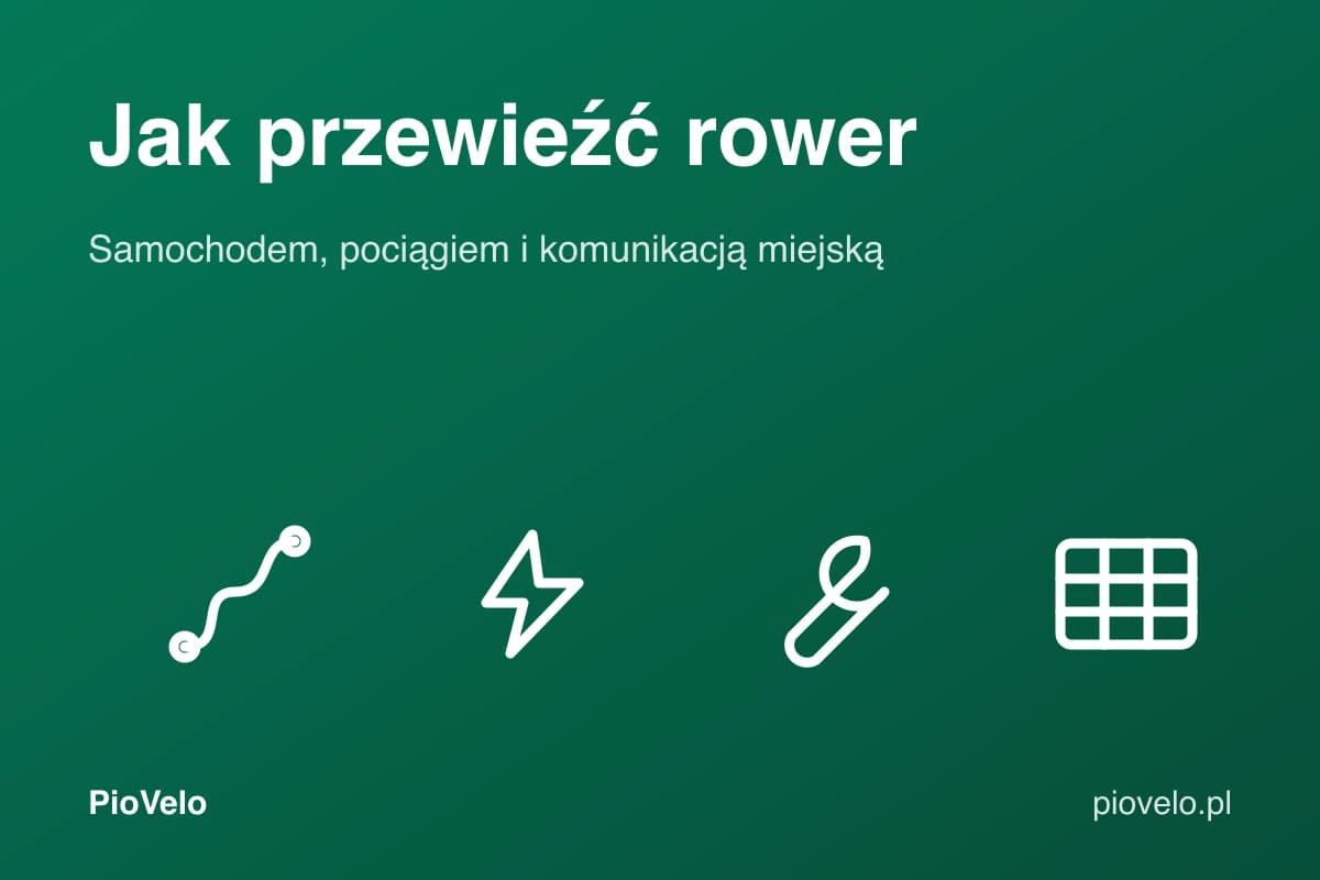 Jak przewieźć rower, grafika z trasą, zaczepem, kluczem i tabelą