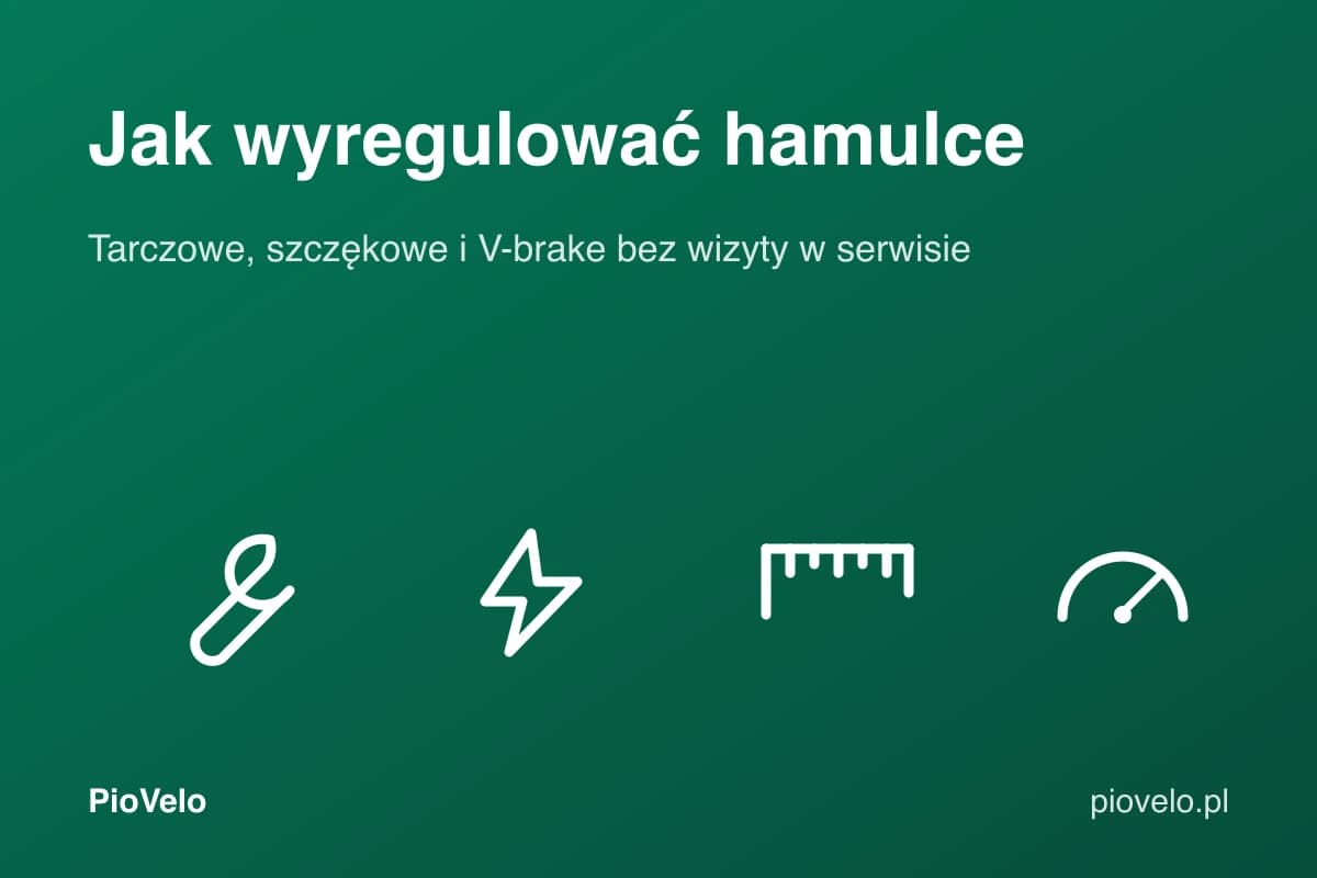 Jak wyregulować hamulce w rowerze, grafika z kluczem, śrubą, miarką i wskaźnikiem