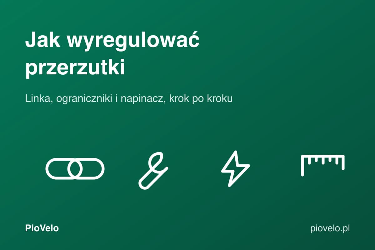 Jak wyregulować przerzutki w rowerze, grafika z ogniwami łańcucha, kluczem, śrubą i miarką