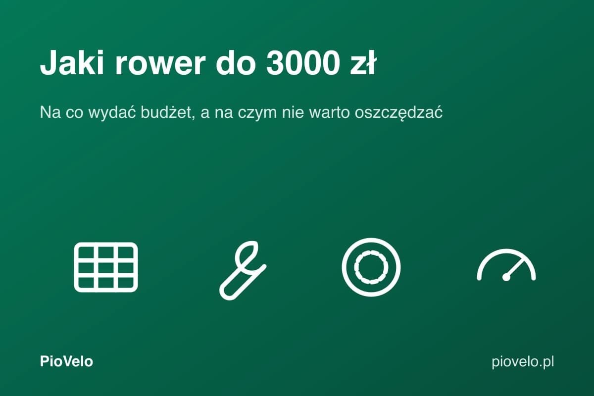 Jaki rower do 3000 zł, grafika z tabelą, kluczem, oponą i licznikiem