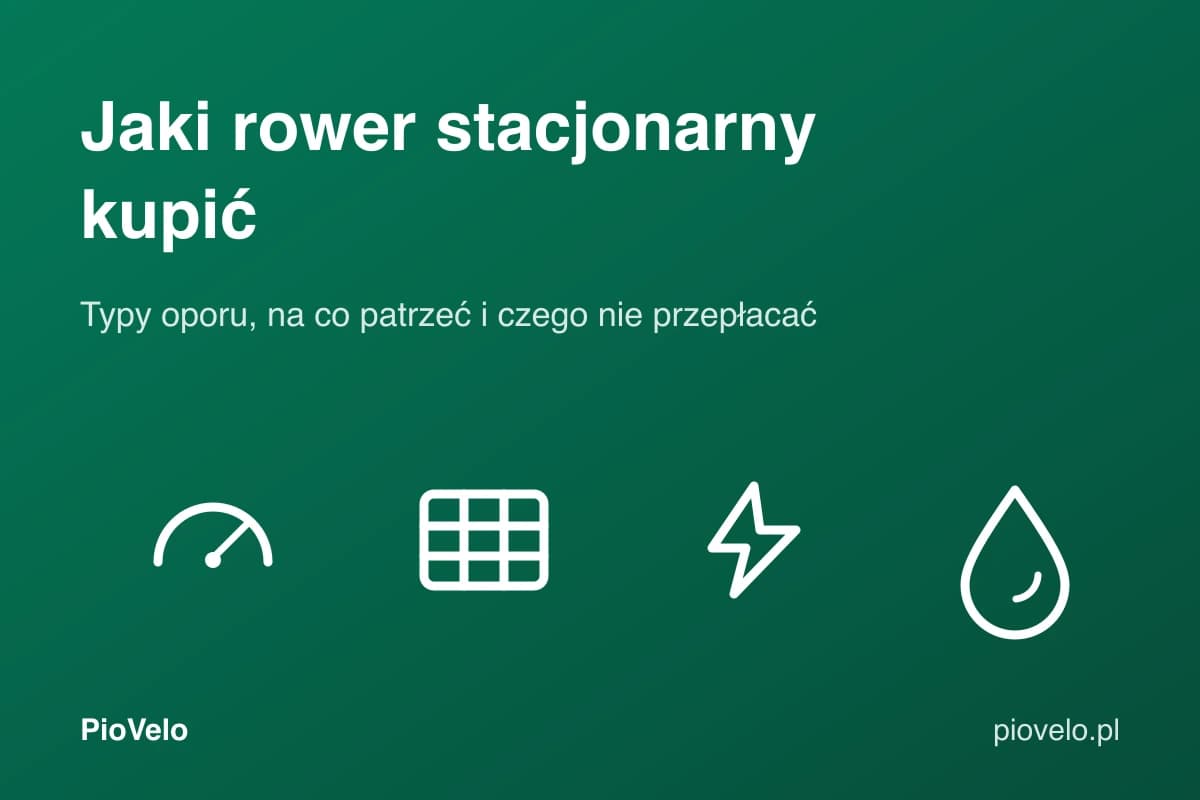 Jaki rower stacjonarny kupić, grafika z licznikiem, tabelą, kołem zamachowym i kroplą potu