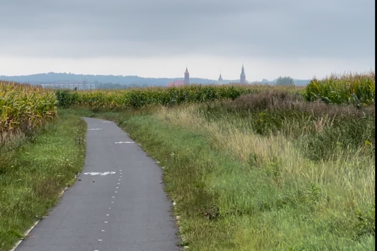 Panorama miasteczka Prusice na końcu rowerostrady