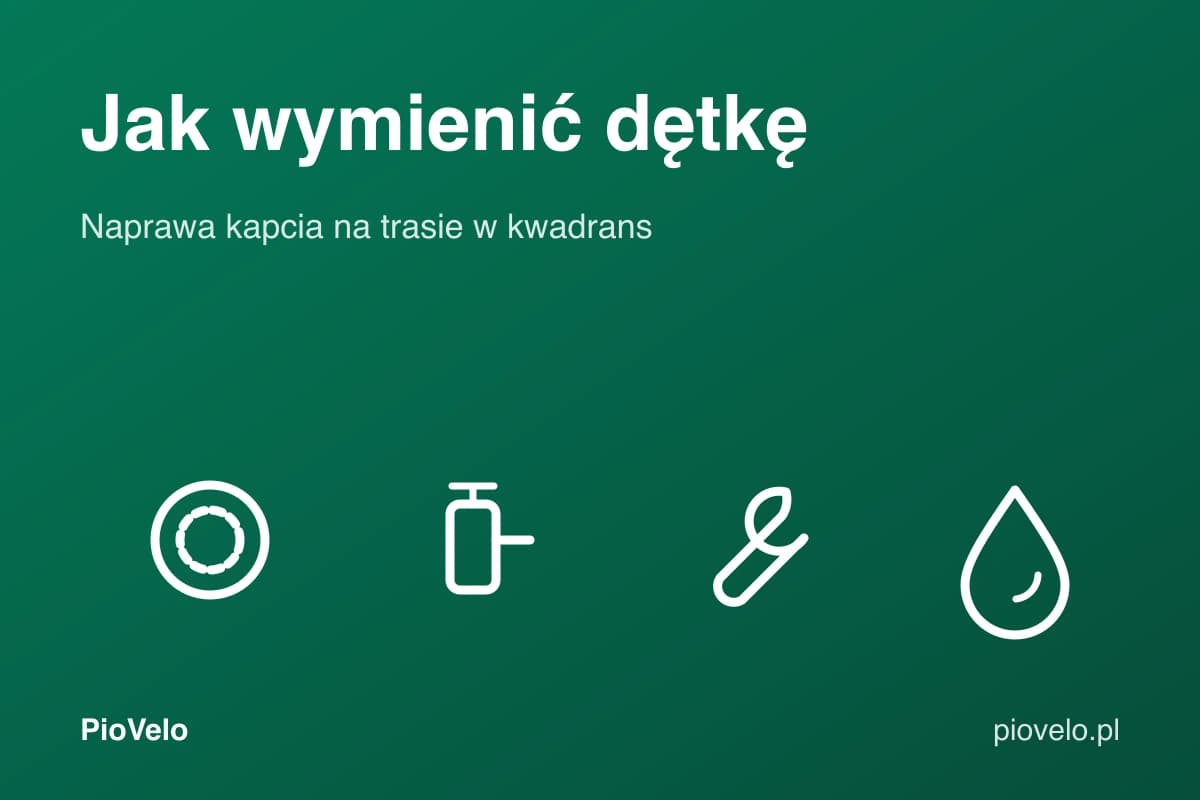 Jak wymienić dętkę w rowerze, grafika z oponą, pompką, kluczem i kroplą