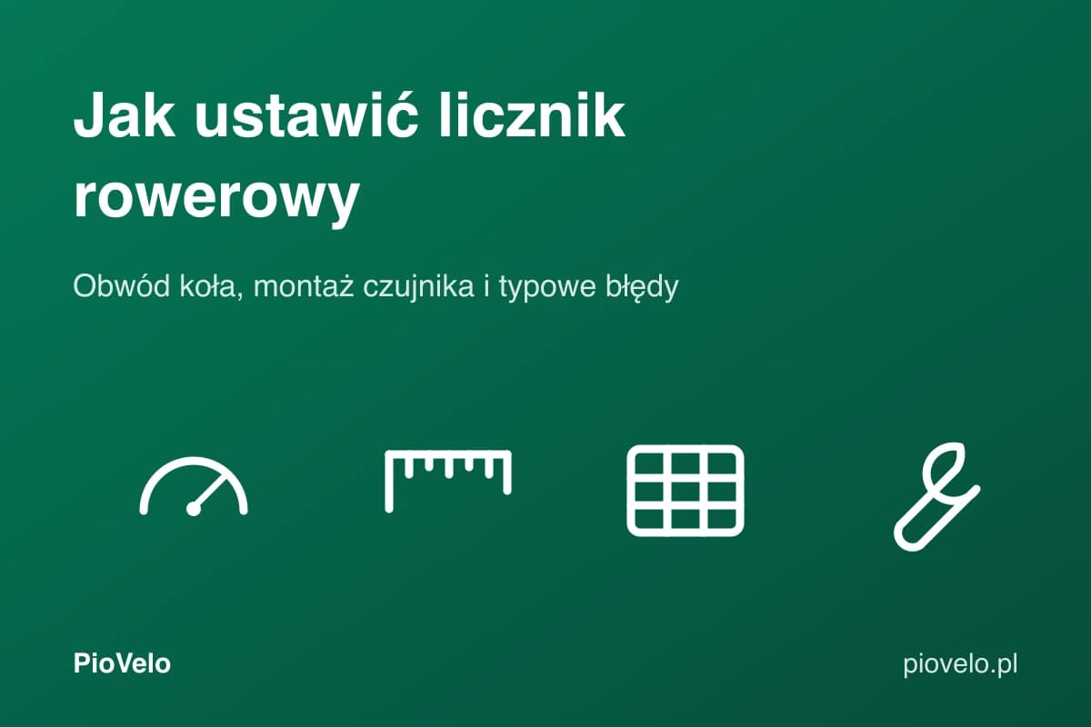 Jak ustawić licznik rowerowy, grafika z licznikiem, miarką, tabelą i kluczem