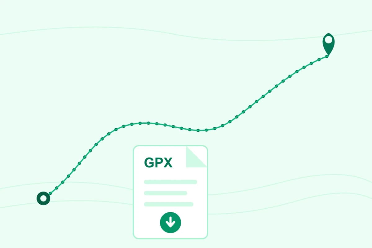 Trasy rowerowe z plikami GPX, grafika z linią trasy, markerami startu i mety oraz plikiem GPX do pobrania