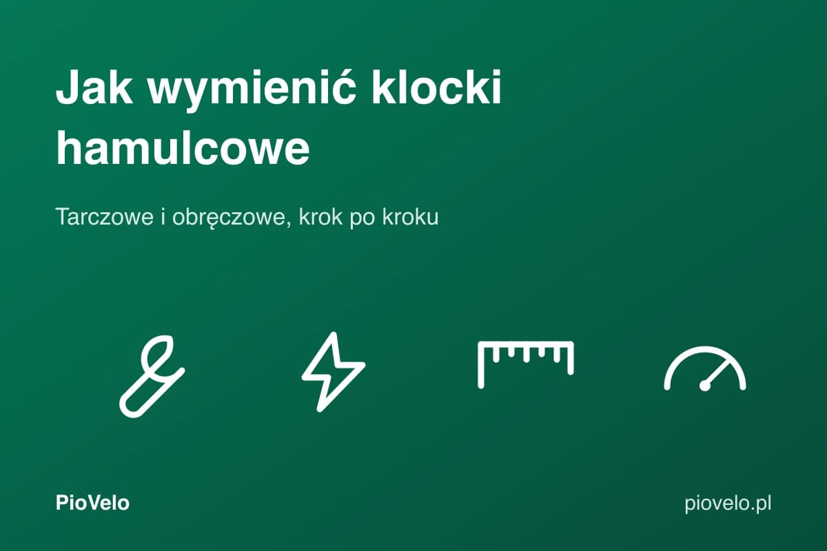 Jak wymienić klocki hamulcowe w rowerze, grafika z kluczem, śrubą, miarką i wskaźnikiem